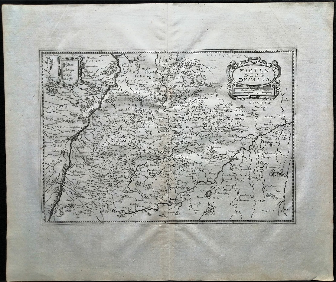 Антикварная карта немецкой земли Виртенберг 1638 год.