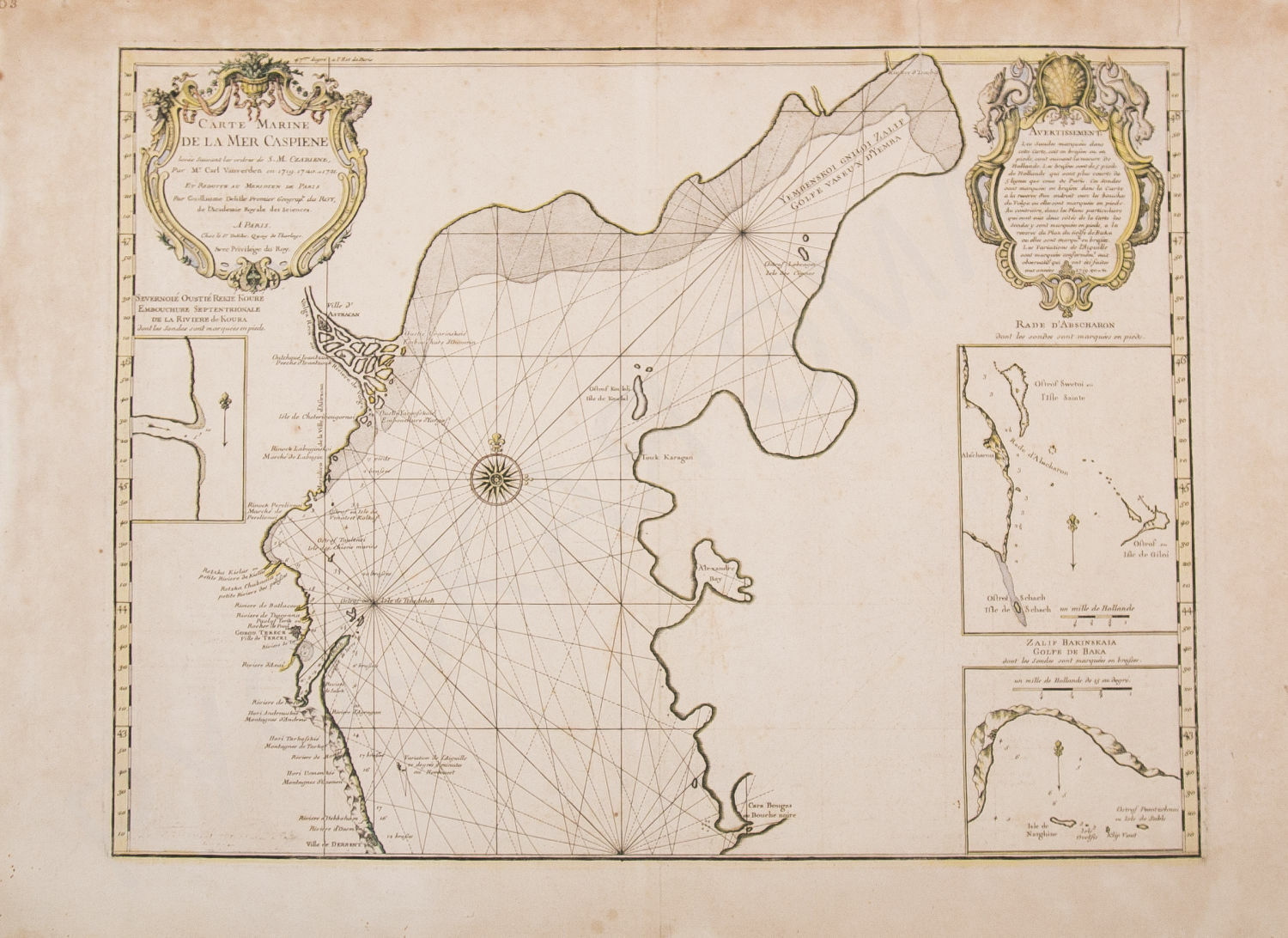 Морская карта Каспийского моря 1725 год. RRR