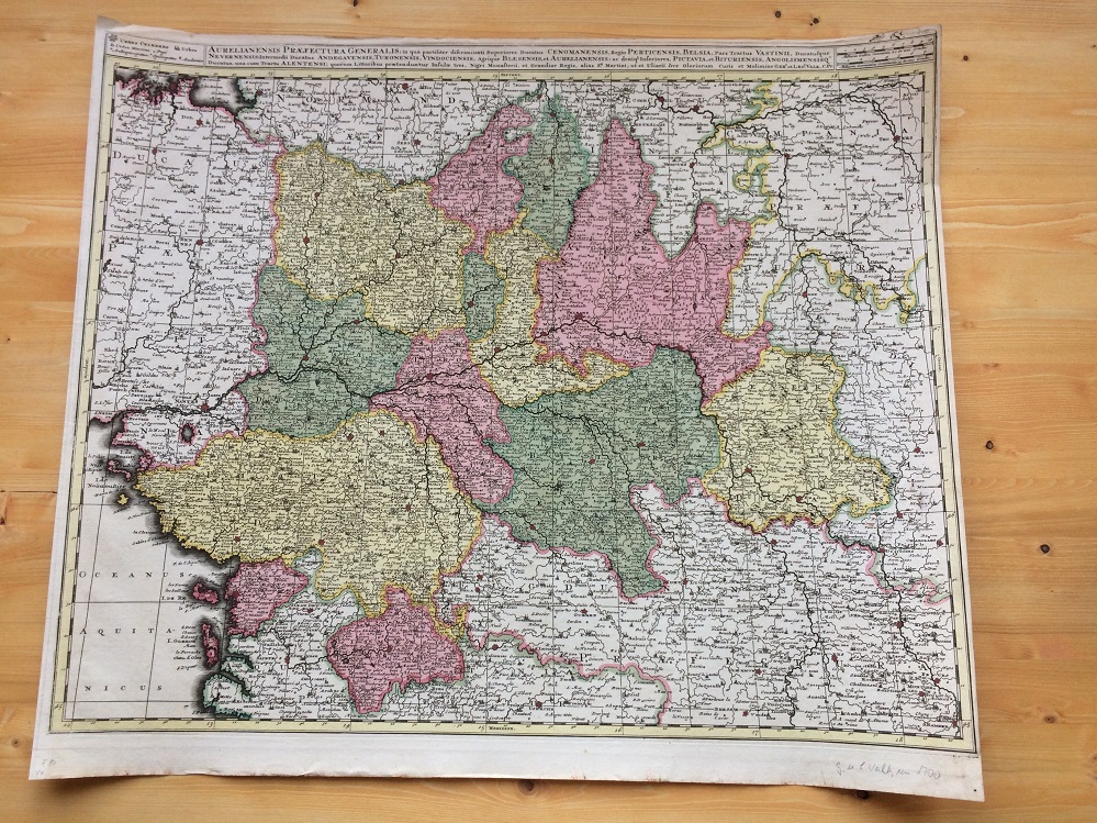 Антикварная карта западной Франции около 1720 год.