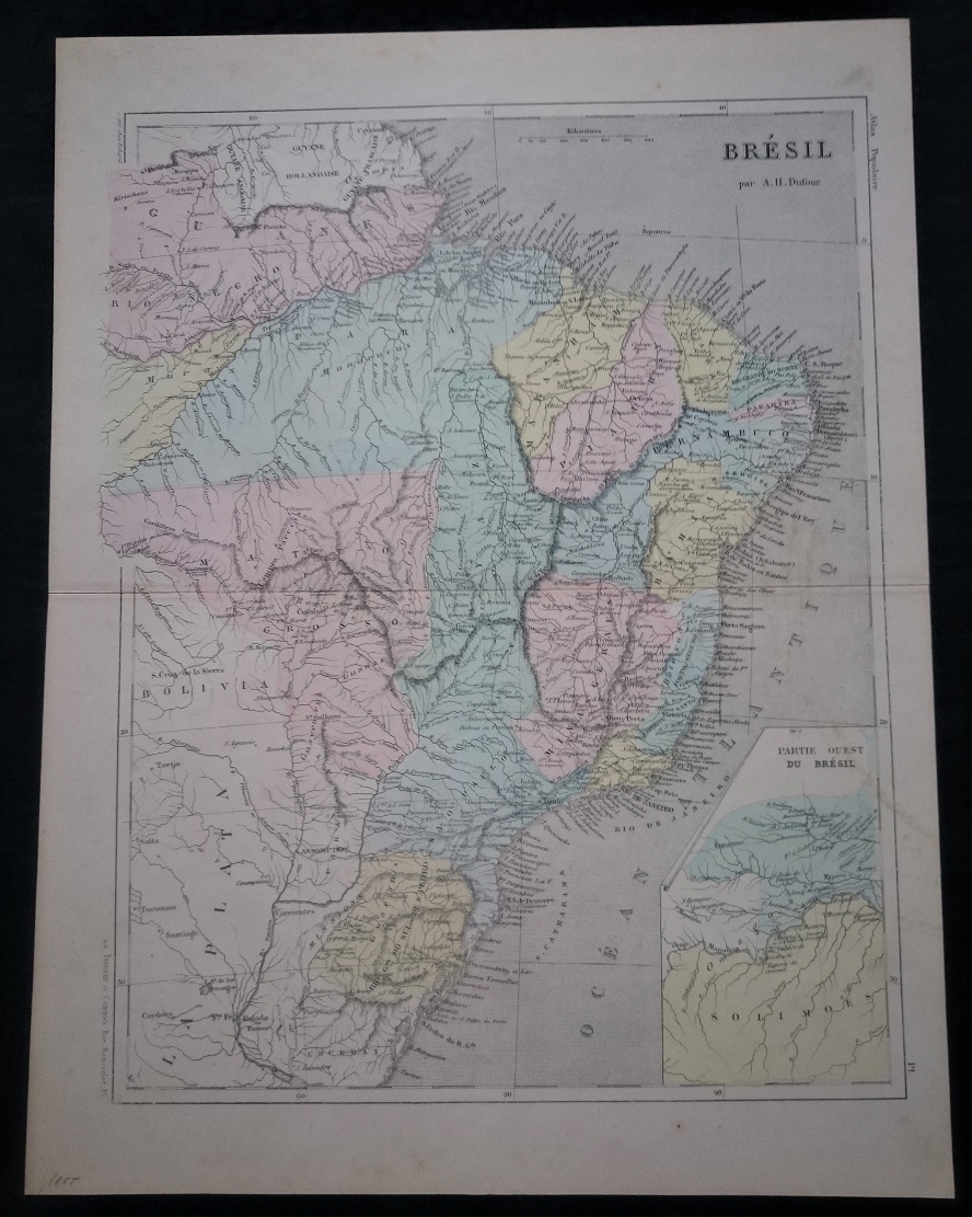 Антикварная карта Бразилии 1855 год.