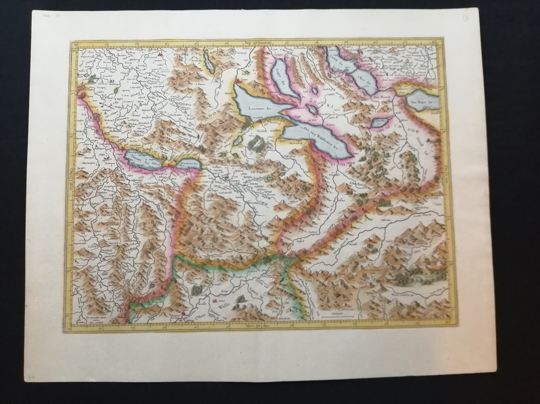 Антикварная карта Швейцарии 1628 год.