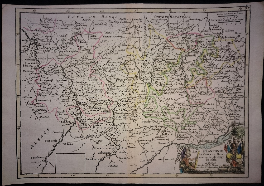 Антикварная карта Франконии 1748 год.