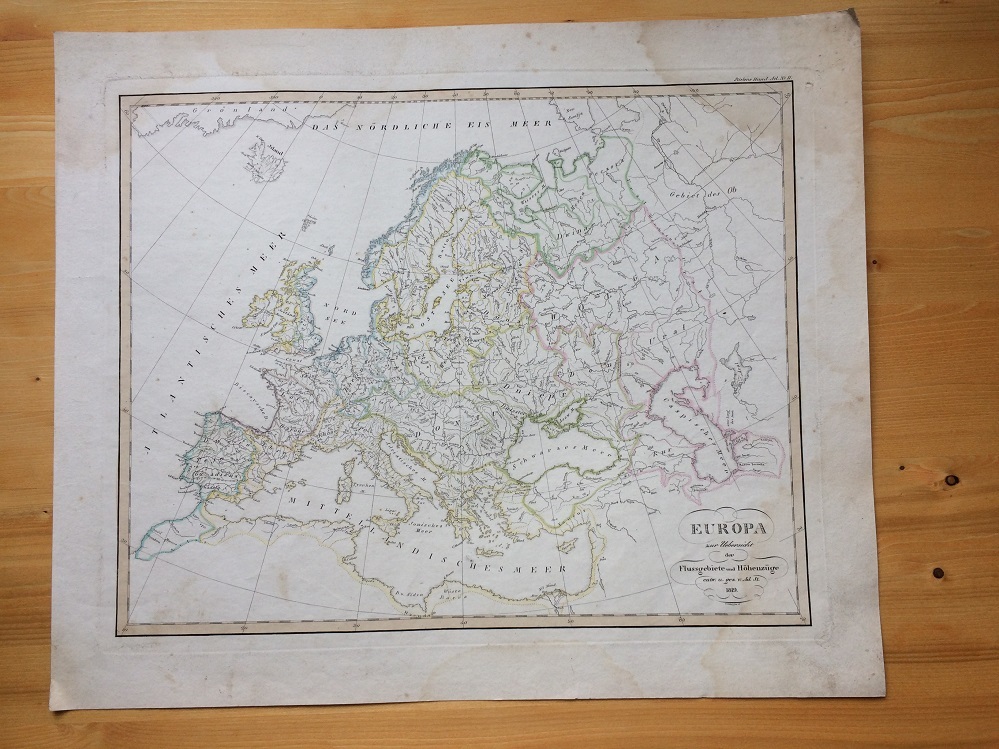 Антикварная карта акваторий Европейских рек 1819 год.
