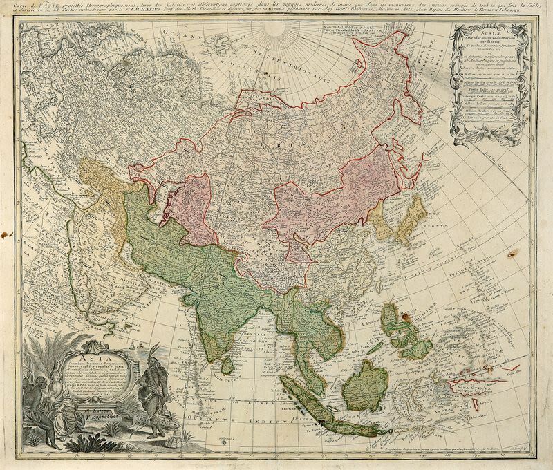 Антикварная карта Азии 1744 год.