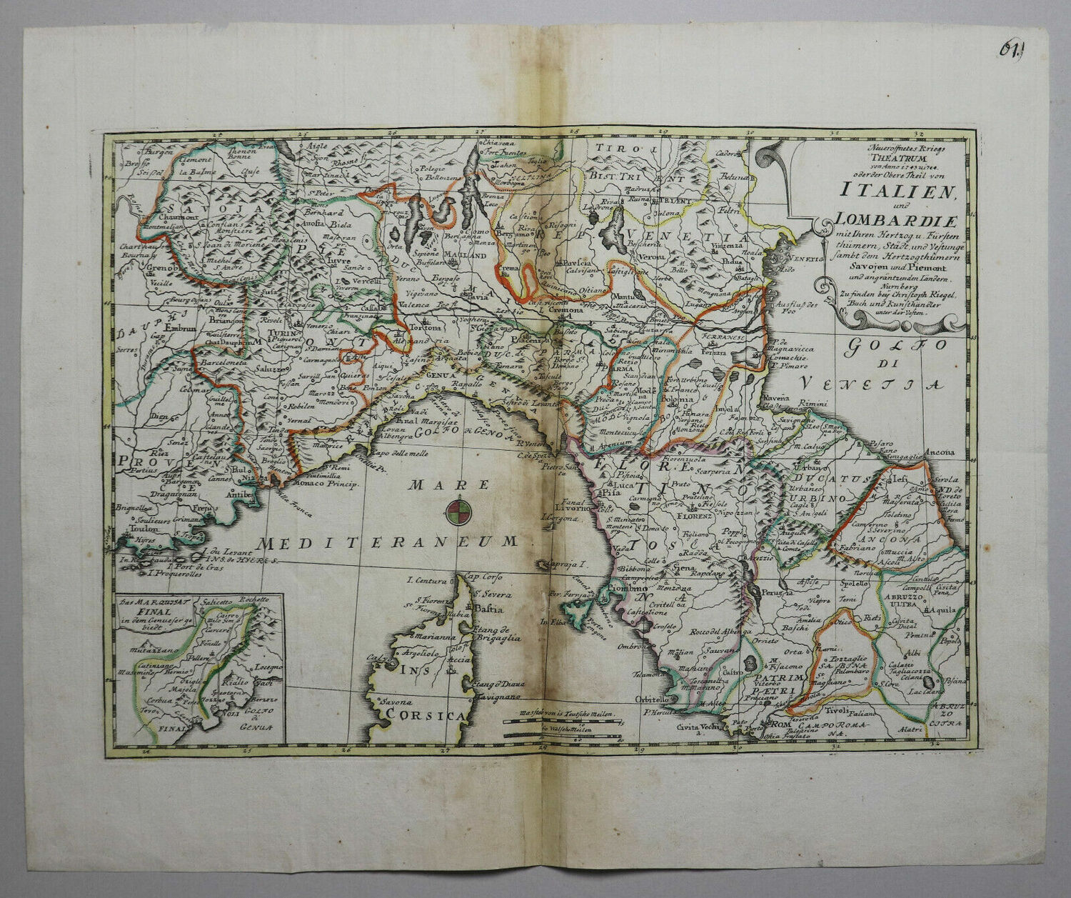Карта Северной Италии 1745 год.