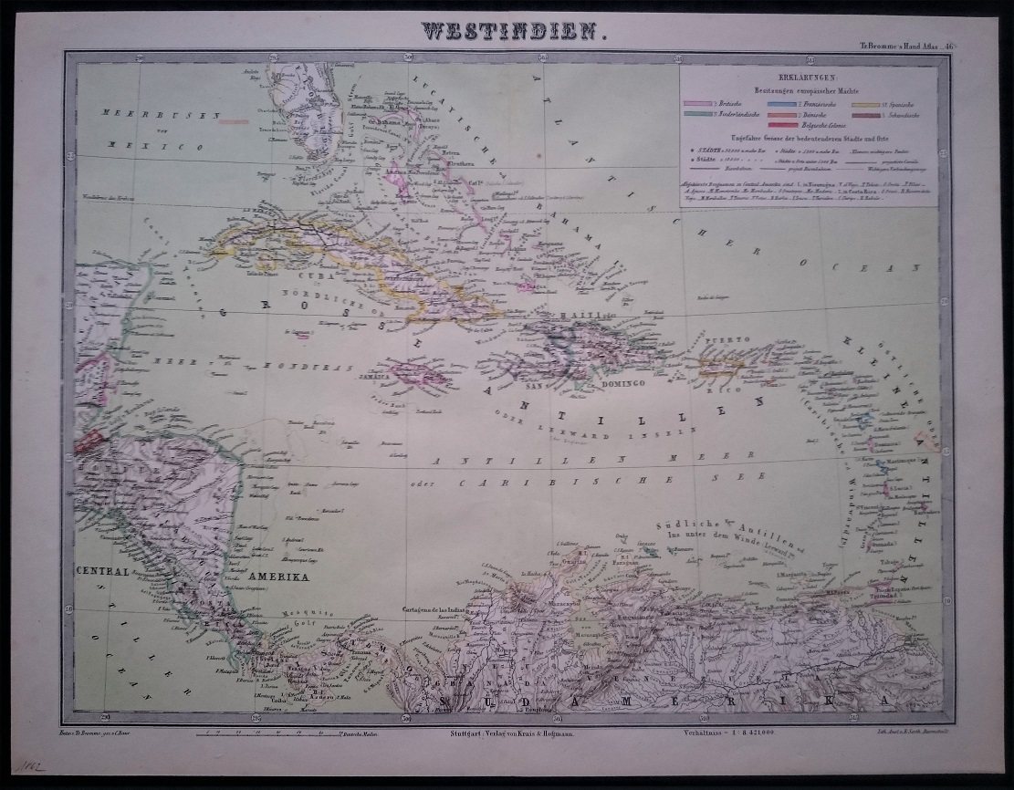 Антикварная карта Карибского бассейна 1862 год.