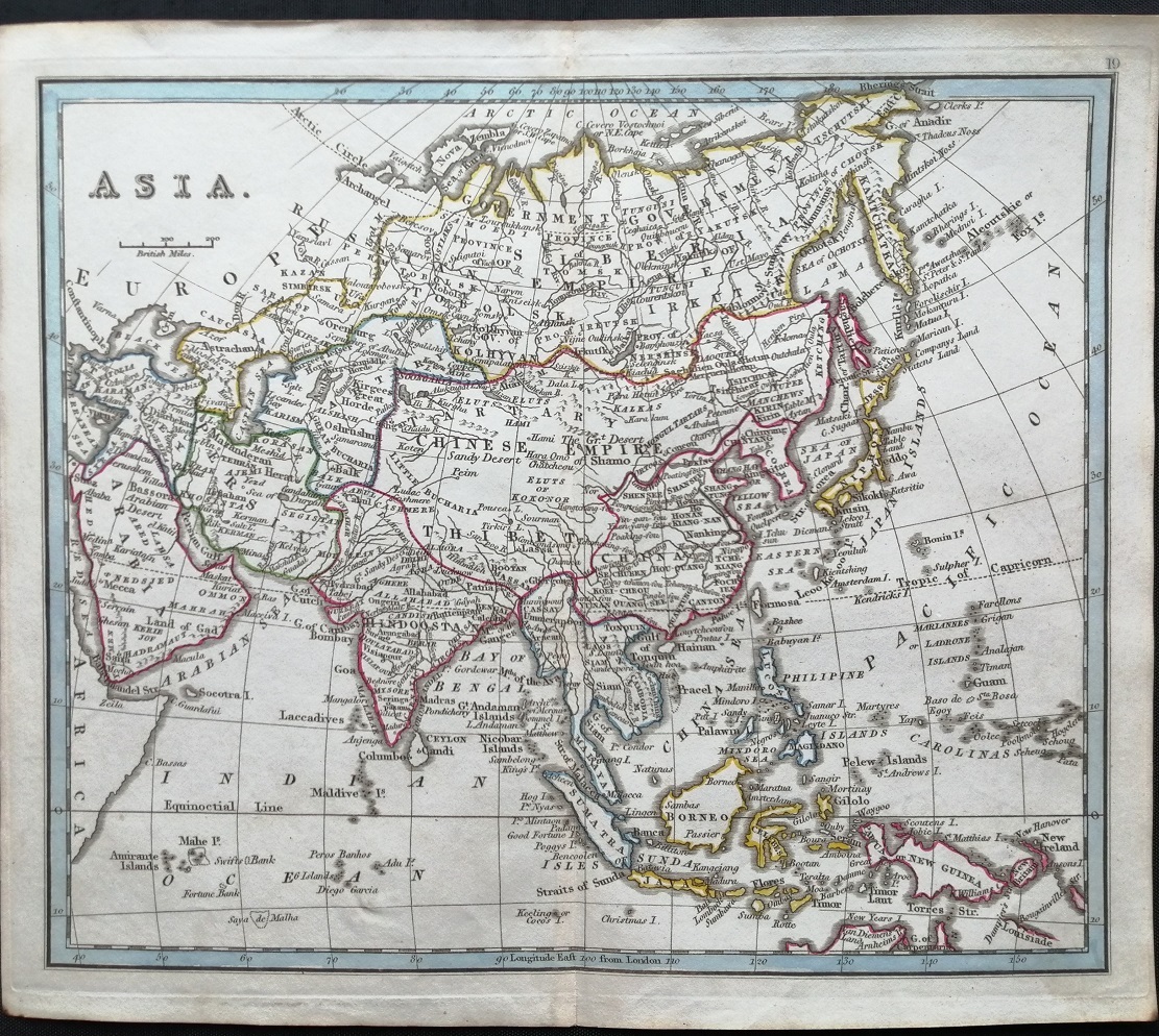 Антикварная карта Азии 1832 год.