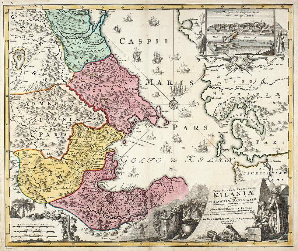 Антикварная карта акватории Каспийского моря 1720 год.