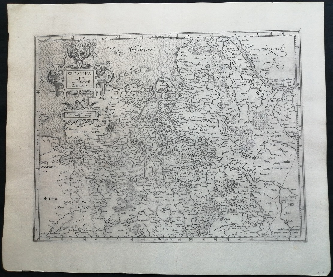 Антикварная карта Вестфалии 1628 год.