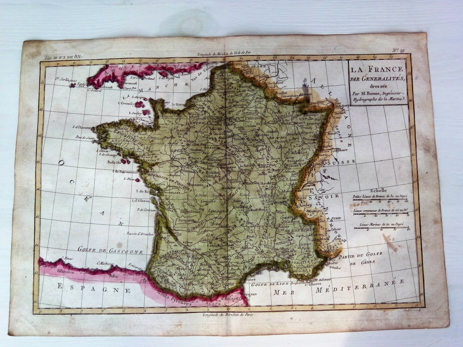 Антикварная карта Франции 1777 год.