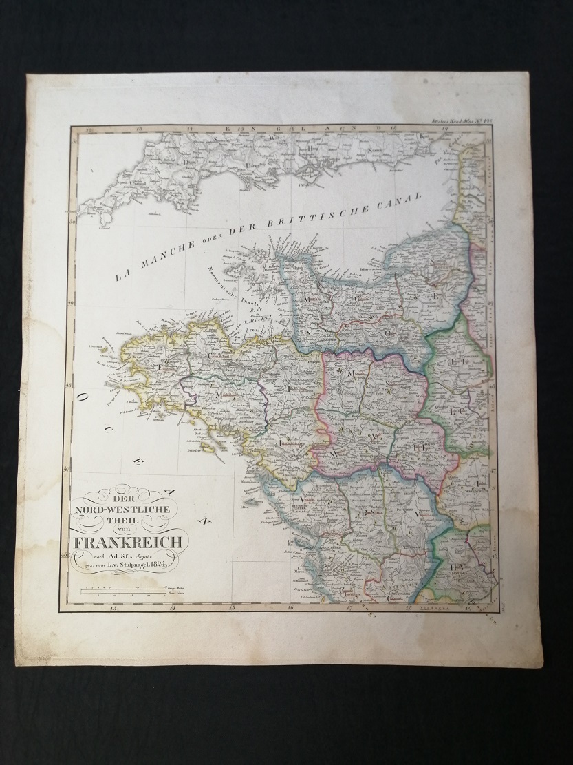 Карта северо-западной Франции 1824 год.