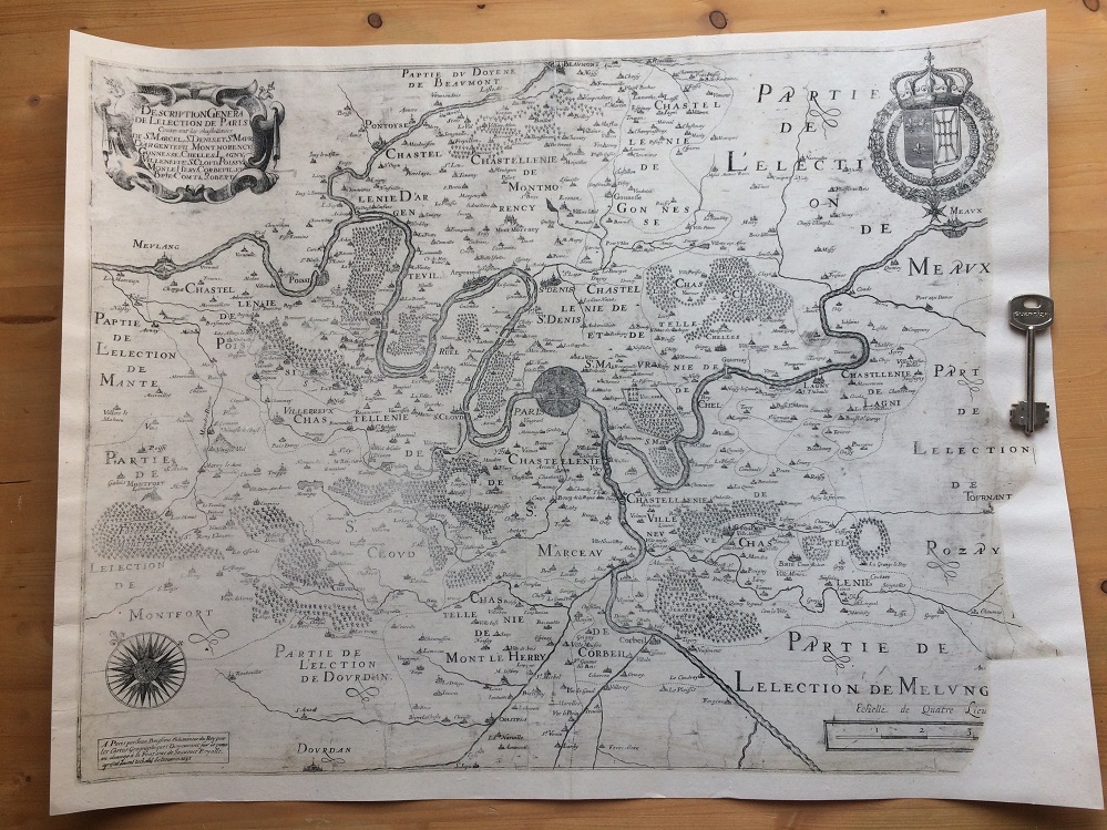 Антикварная карта Парижской области 1651 год.